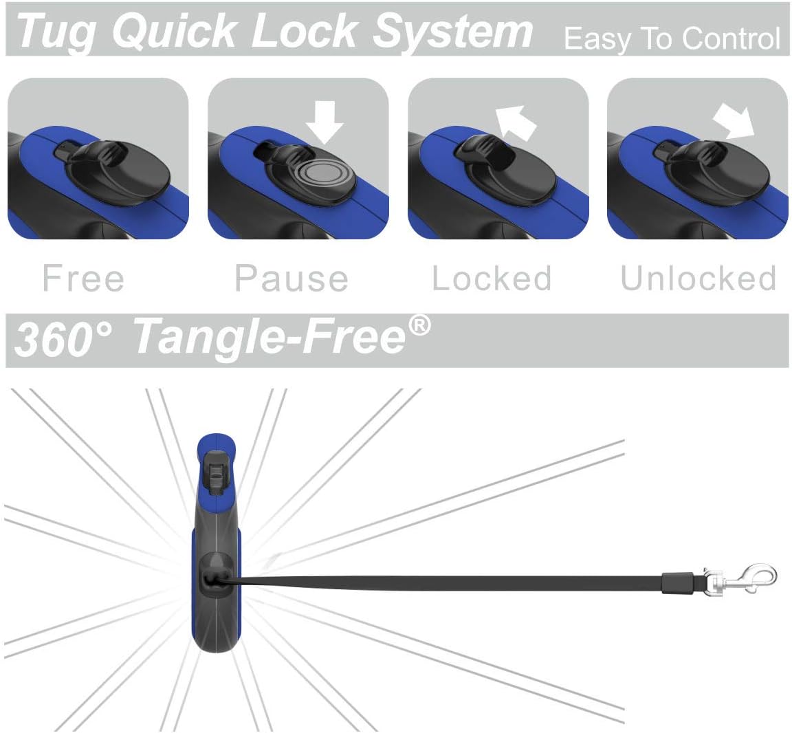 TUG Original Retractable Dog Leash, 16 ft (Medium, Blue)