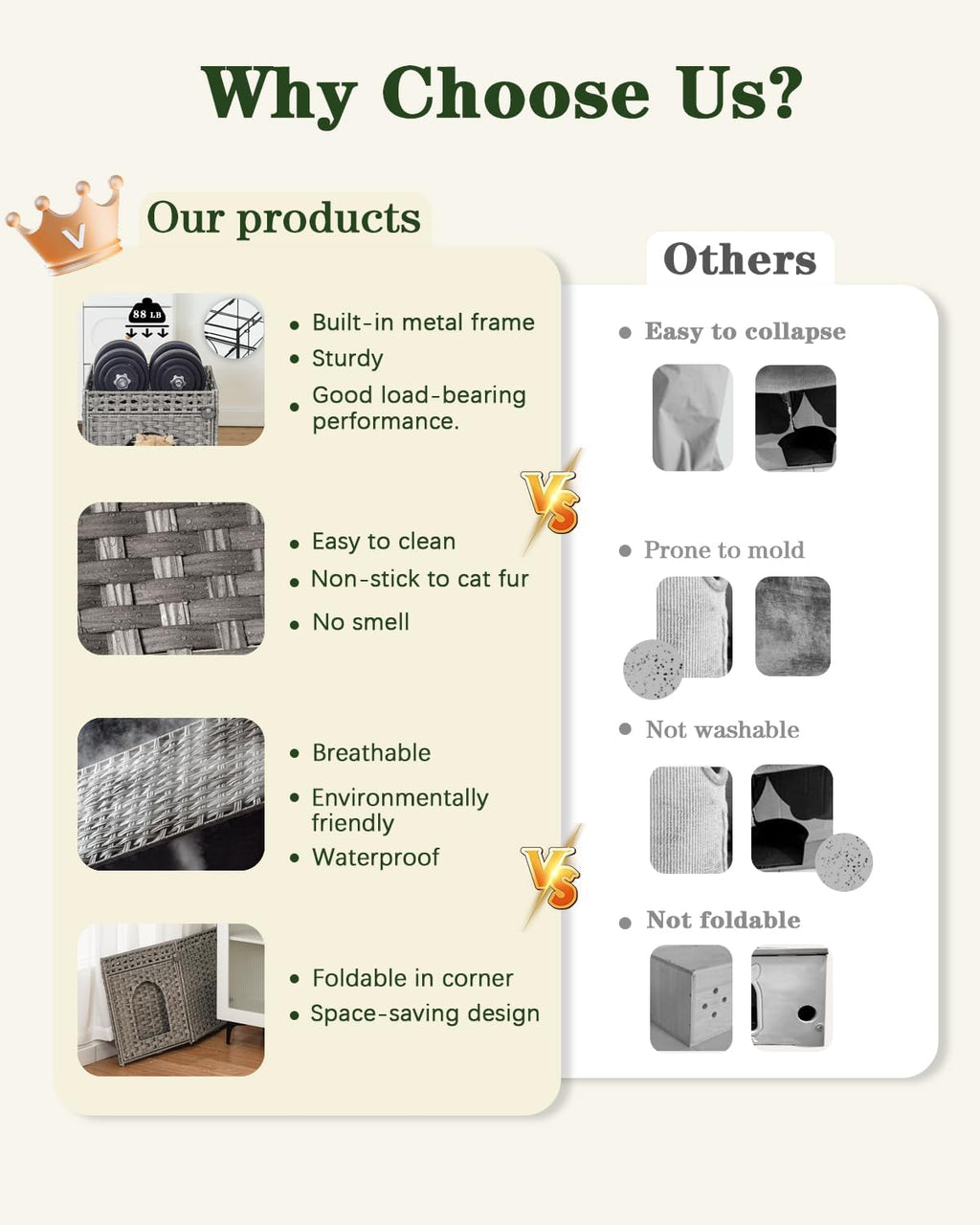 SETVSON Cat Houses for Indoor Cats Extra Large Double Cat Cave, Gray