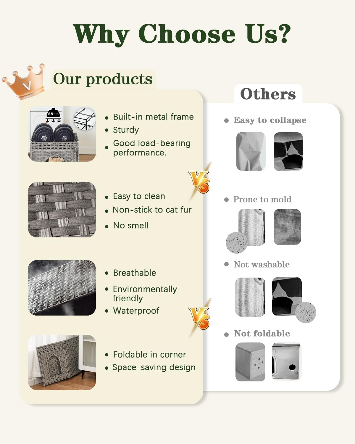 SETVSON Cat Houses for Indoor Cats Extra Large Double Cat Cave, Gray