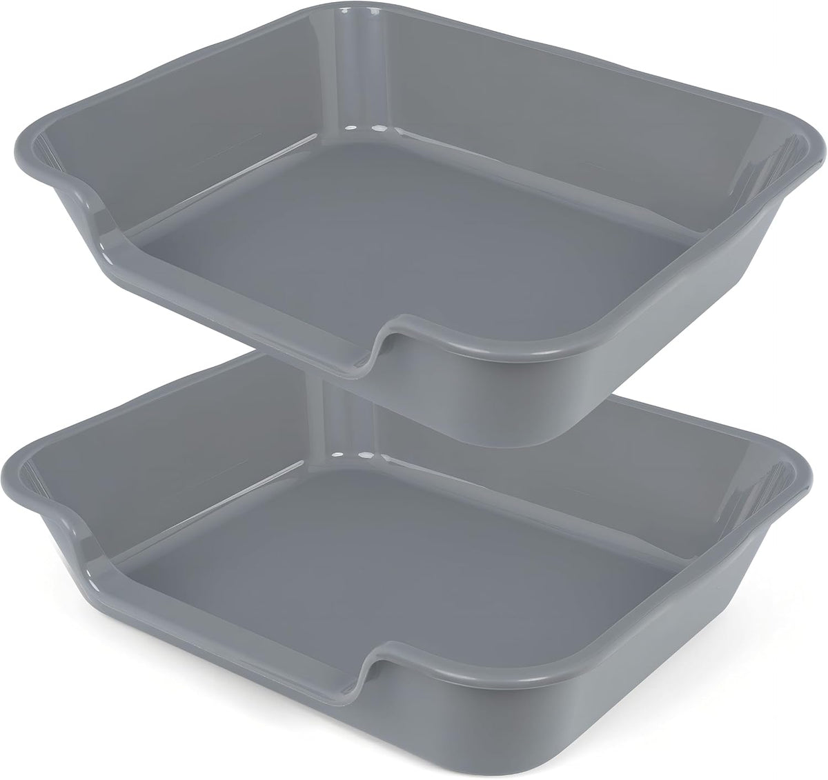 Extra Large Low Entry ABS Cat Litter Box, Grey, 24" L x 20" W, 2 Pack | Durable low entry litter box, non-stick, odor-free, ideal for seniors, kittens, rabbits, large cats and multi-pet homes.