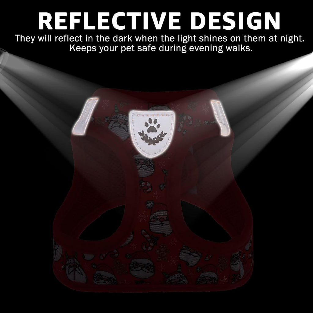SCENEREAL Christmas Small Dog Harness Collar and Leash Set, Step-in No Pull