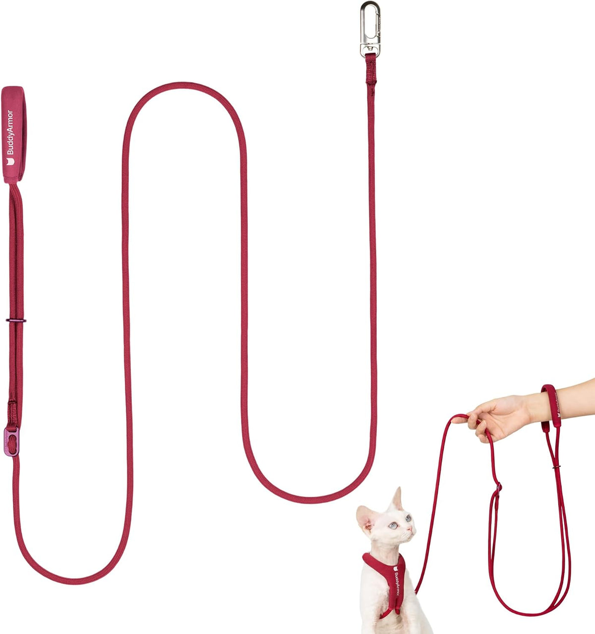 Hands Free Cat Leash Lightweight 5.6-10.1FT Adjustable, Burgundy
