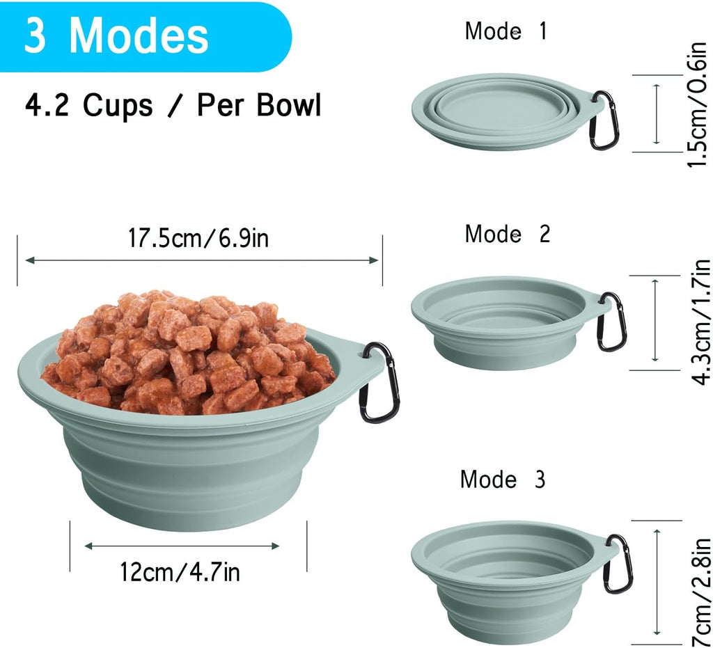 PetBonus 2-Pack Large Silicone Collapsible Dog Bowls, 34oz/1000ml BPA Free Portable Foldable Travel Bowl for Pet Cat, Food Water Feeding Dish for Camping with 2 Carabiners (Turquoise, Tan) | 34 Oz, Silicone, Foldable Expandable Cat Feeding Cup Dish, 2 ...