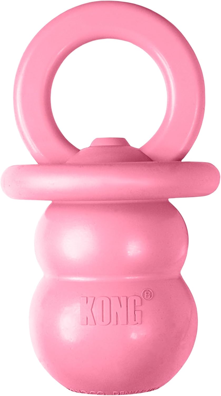 KONG Puppy Binkie, Natural Rubber Teething Toy, for Medium Puppies, Pink | Pacifier-Shaped Stuffable Rubber Toy That Soothes Sore Gums While Teething & Holds Treats to Keep Puppies Busy