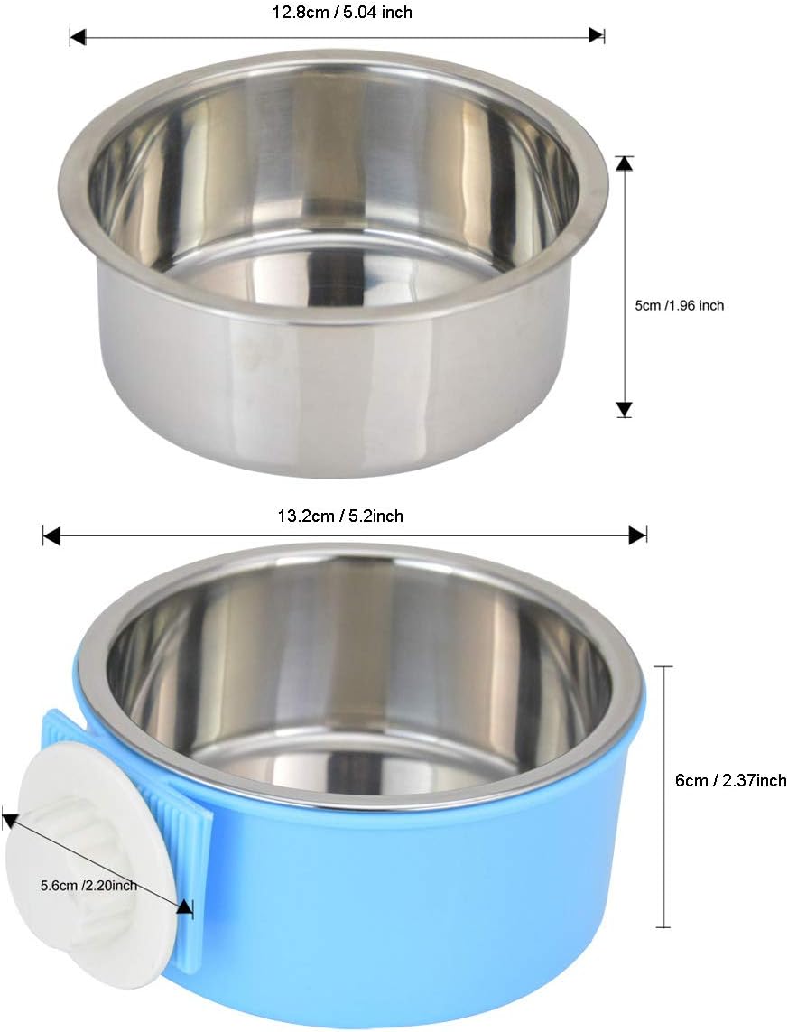 Crate Dog Bowl Removable Stainless Steel Water Food Feeder Bowls Cage Coop Cup for Cat Puppy Bird Pets 