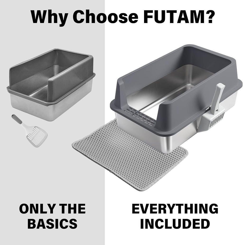 Stainless Steel Litter Box, XL Metal Litter Box with High Sides Lid