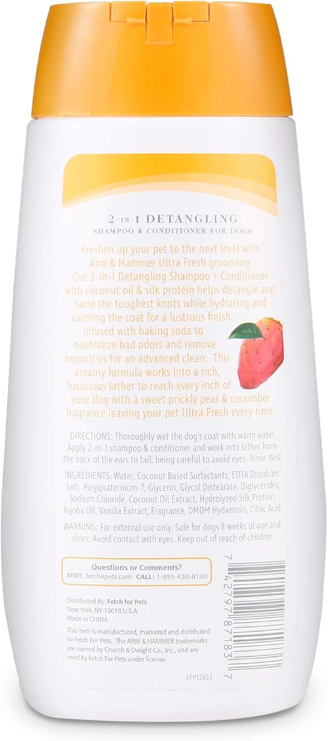 Arm & Hammer Detangling Dog Shampoo, Cucumber Prickly Pear, 16 Fl Oz, 2-Pk