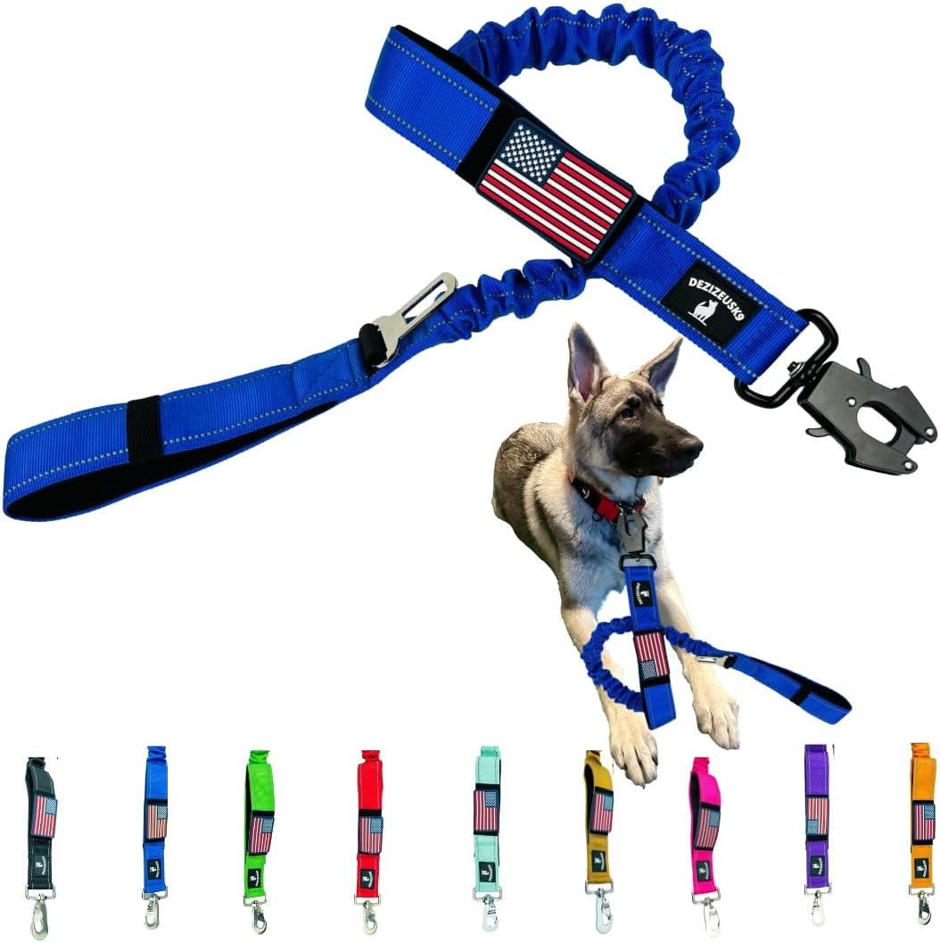 Heavy Duty Dog Leash Shock Absorbing Bungee, Seatbelt Clip Padded Handles