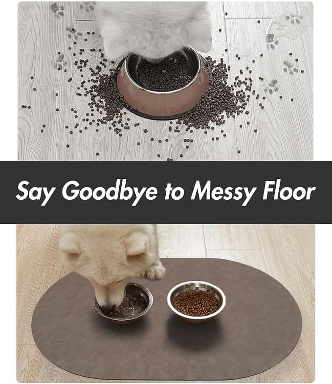 MontVoo Absorbent Dog Food Mat-Dog Mat for Food and Water Bowl | Quick Dry Pet Dish Mat, No Stains & Easy Clean Cat Rug for Messy Drinkers Cat Accessories Pet Supplies, 16"x24", Brown
