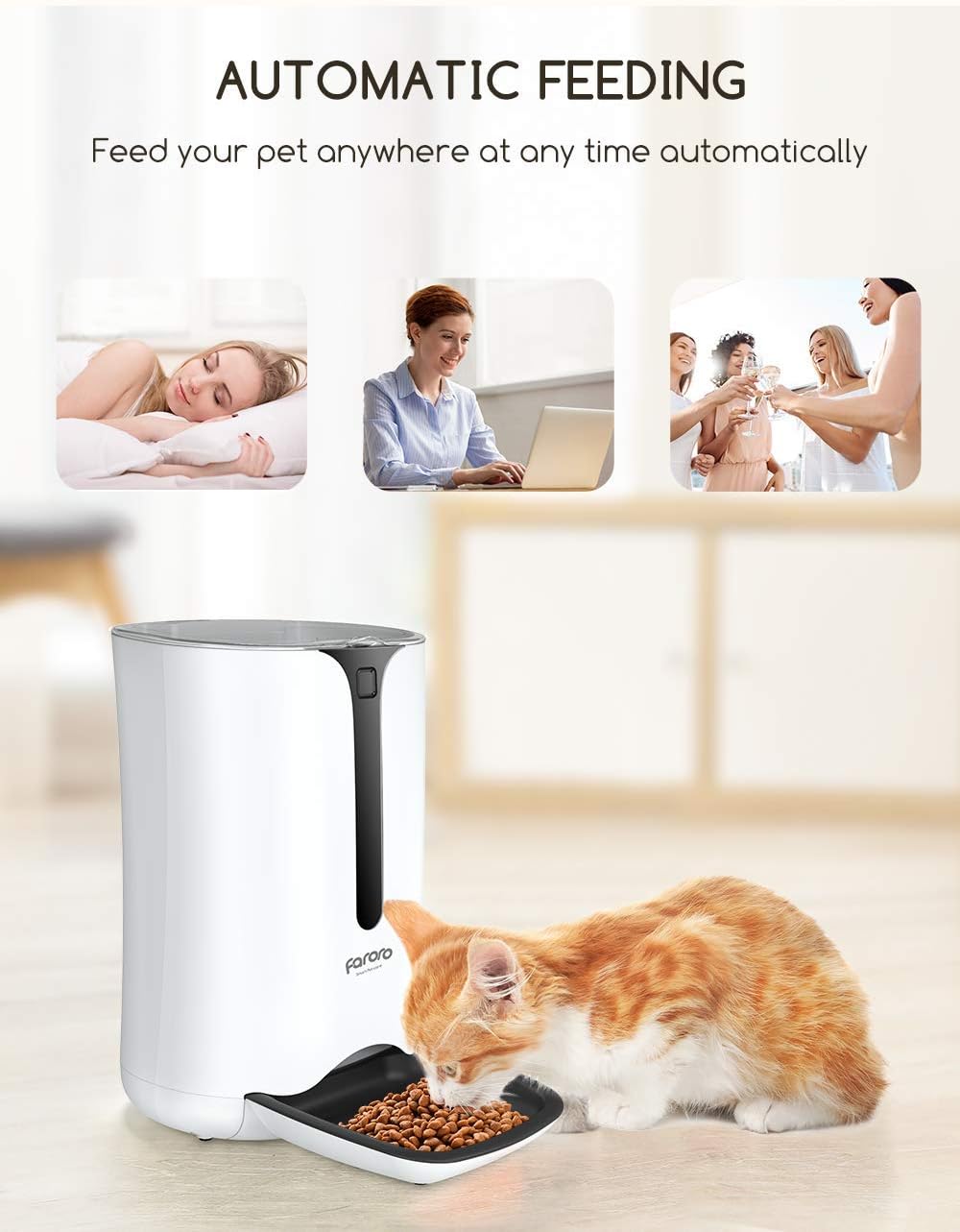 Faroro 7L/30 Cups Automatic Cat Feeder, Cat Food Dispenser with Portion Control, 1-5 Meals Per Day, Dual Power Supply, 10s Voice Recording for Cats and Small Dogs