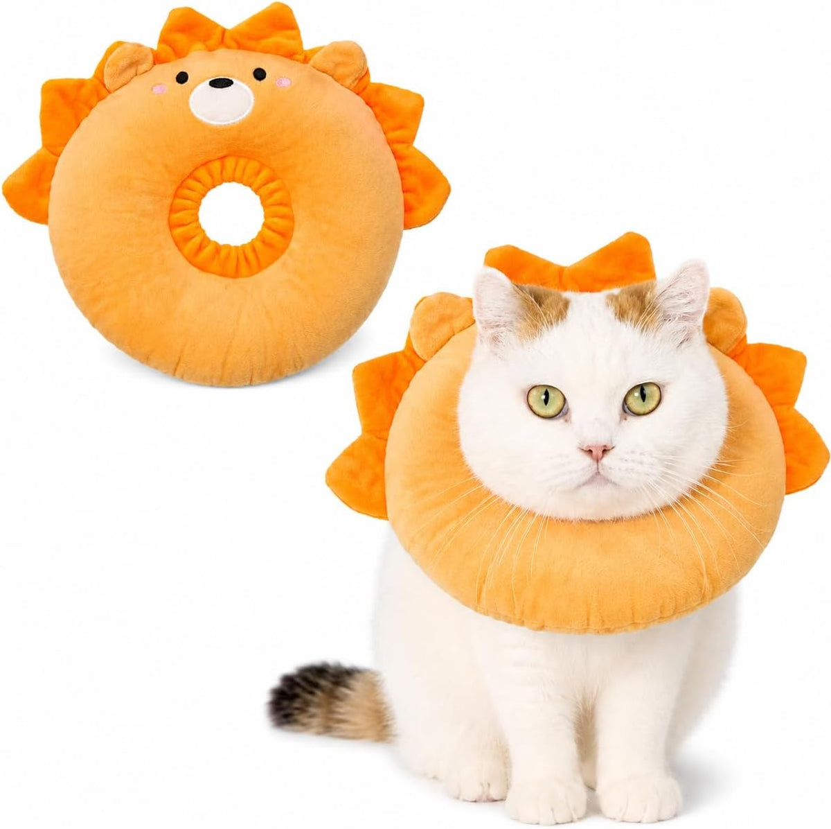 Adjustable Cat Recovery Collar Soft,Cute Pet E-Collar Neck Cone After Surgery Wound Healing Protective Cone Fit for Kitties, Small Dogs(ELC05-lion-l)