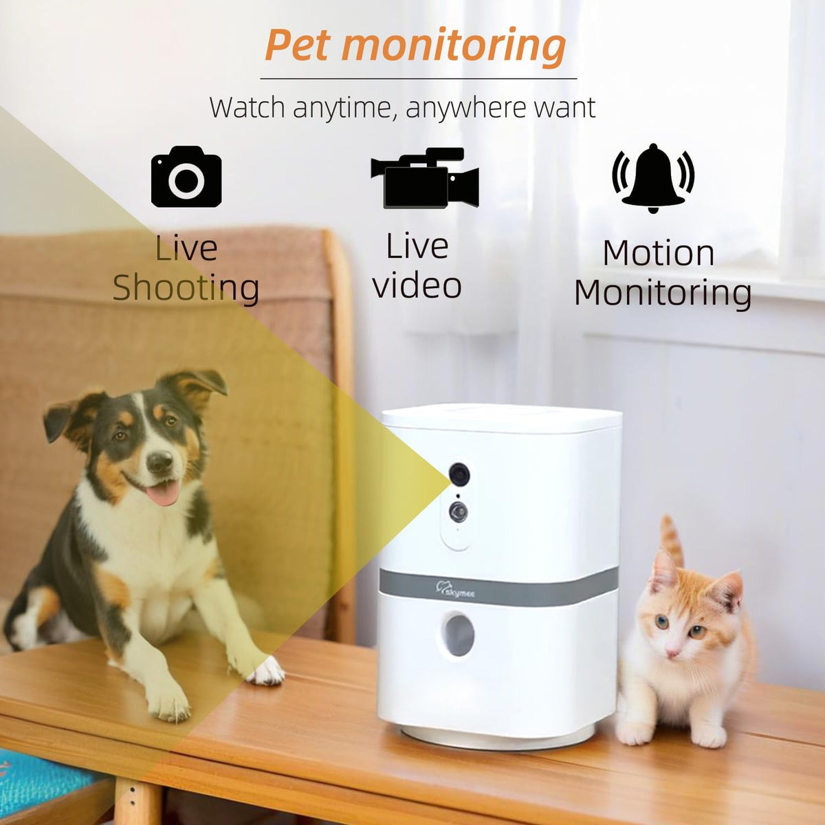 Petalk AI II Dog Camera with Auto Treat Dispenser, No Subscription Fee, 1080p HD, 180° Full-Room View 2-Way Audio, Night Vision, 2.4GHz WiFi Only