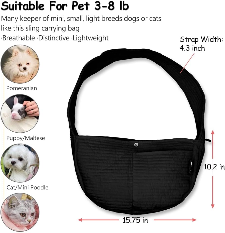 NATUYA Small Dog Carrier Sling Cat Sling for Outdoor, Black, Canvas
