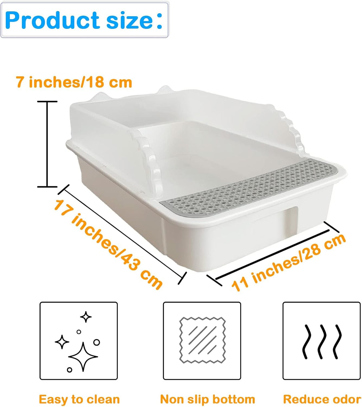 Open Cat Litter Box with High Side,Heightening Anti-Splashing Cats Litter Pan,Kitten Toilet with Litter Sifting Scoop,Semi-Enclosed Removable Kittens Litter for Easy to Clean Boxes No Odor