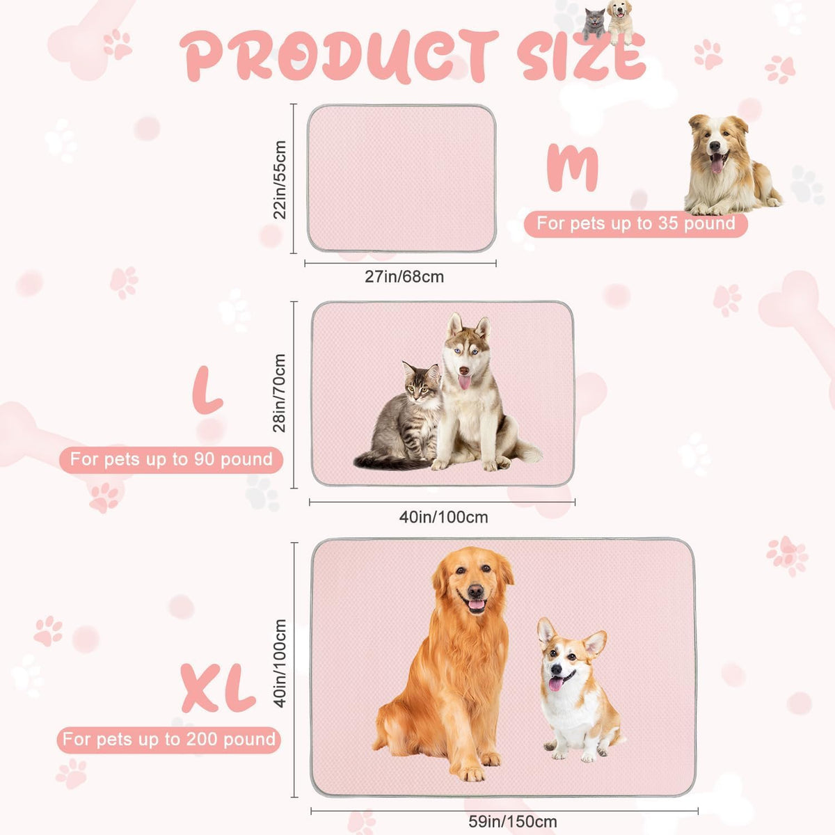 Summer Dog Cooling Mat Washable Ice Silk Self Cool Pad for Small Medium Large Dogs and Cats, Pet Sleeping Pad for Crate, Bed, Indoor & Outdoor Floor, Car Seats