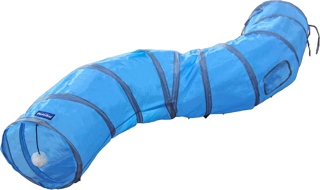 PetLike S Way Cat Tunnel Collapsible Pop-up Pet Tube Hideaway Play Toy with Ball (S-Way, Blue)