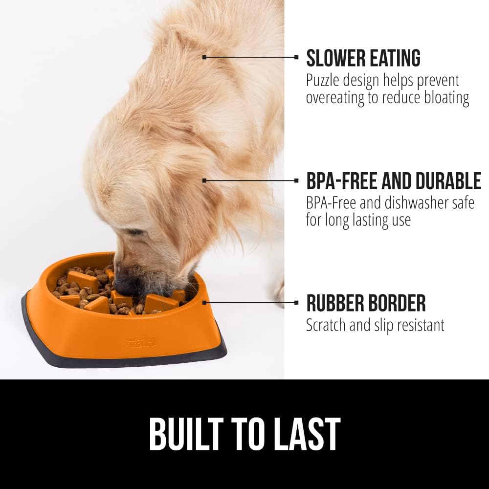 GORILLA GRIP® Patented Slow Feeder Dog and Cat Bowl, BPA Free, 2 Cup Orange