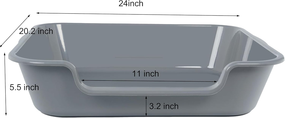 Extra Large Low Entry ABS Cat Litter Box, Grey, 24" L x 20" W, 2 Pack | Durable low entry litter box, non-stick, odor-free, ideal for seniors, kittens, rabbits, large cats and multi-pet homes.