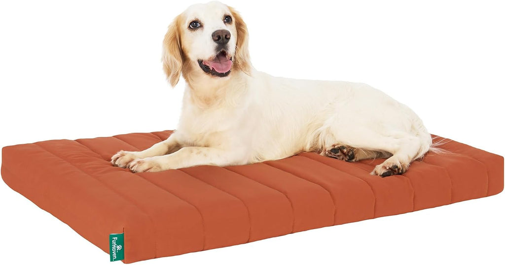 Furhaven Orthopedic Dog Bed – Puffy Quilted Foam Mattress with Removable Washable Cover, Soft & Supportive for Kennels & Crates - Large, Rust