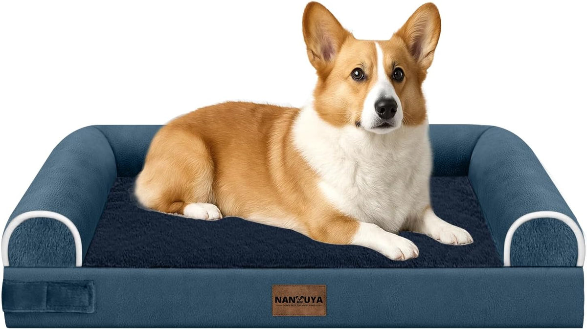 NANUYA Orthopedic Dog Bed for Medium Dogs, 30 x 20 Inch, Navy Blue