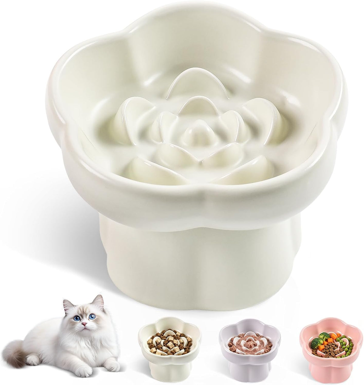 Cat Slow Feeder Bowl Set,1 Pcs Pastel Series Cat Plate for Dry and Wet Food