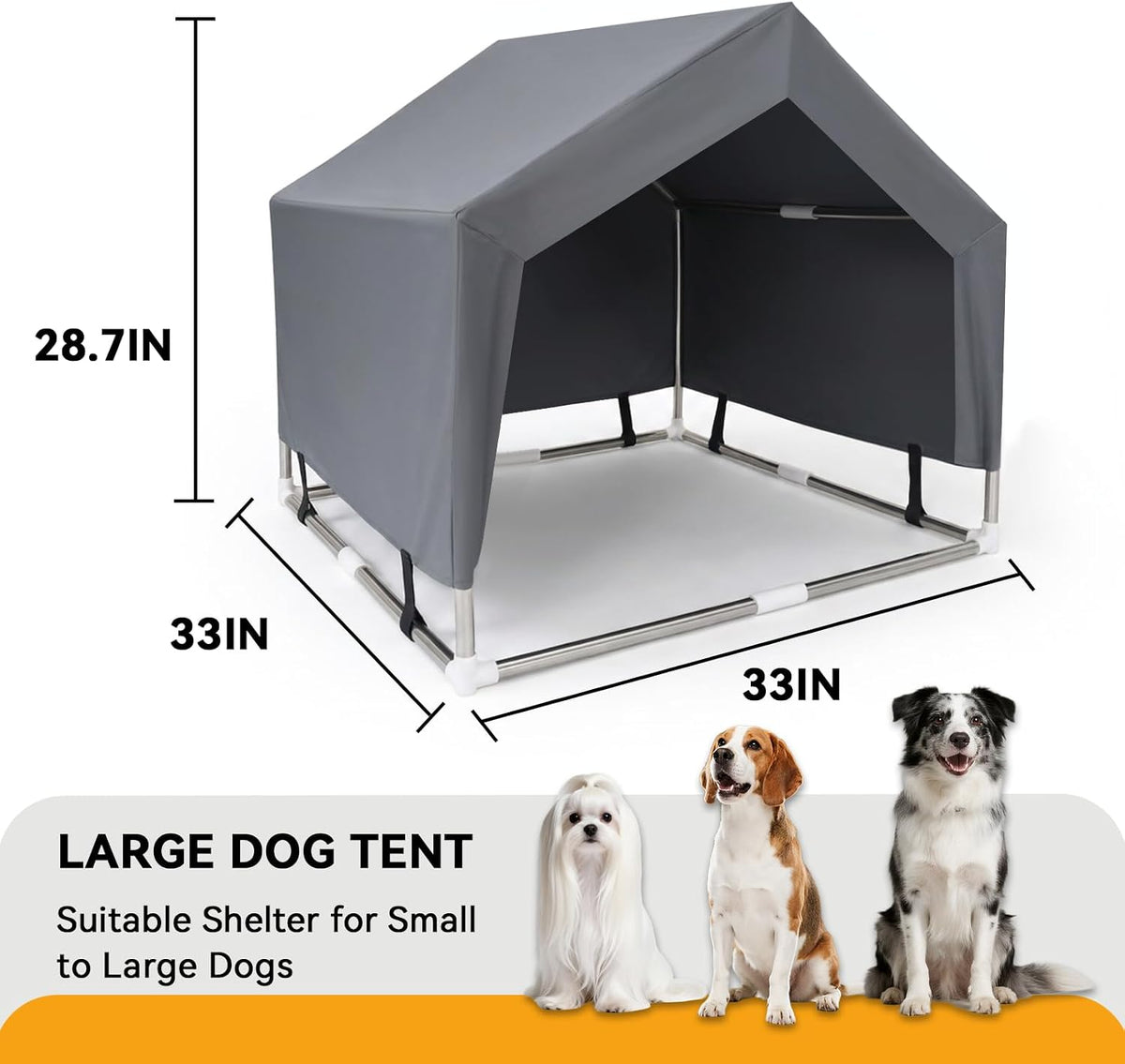 Outdoor Dog House Tent, Stainless Steel Frame Dog Shade Shelter, Medium Dog