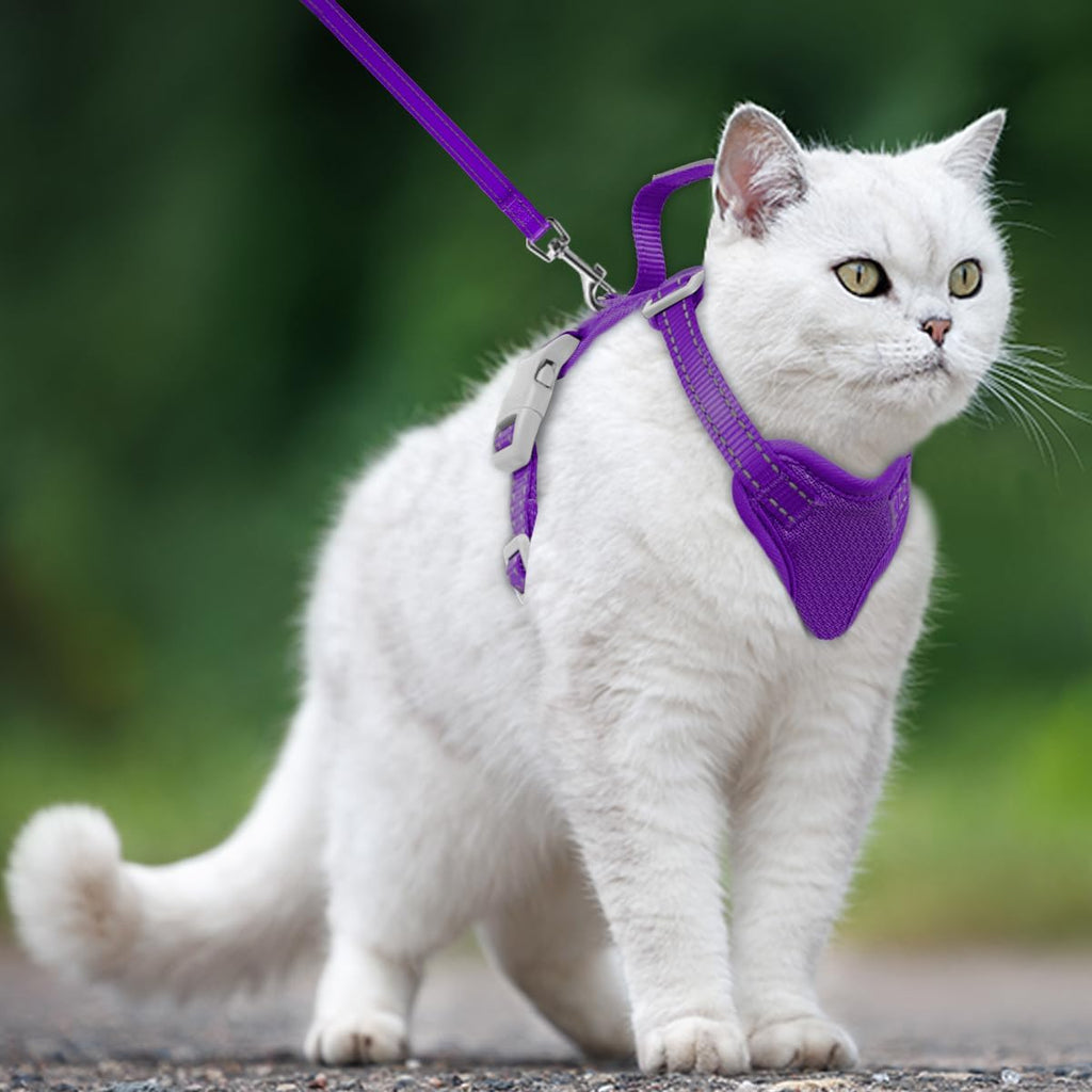Cat Harness and Leash Set Escape Proof for Kitten Walking, Soft Adjustable Top Handle Vest Harnesses for Cats, Easy Control Breathable Reflective Small Medium Large, Purple, M