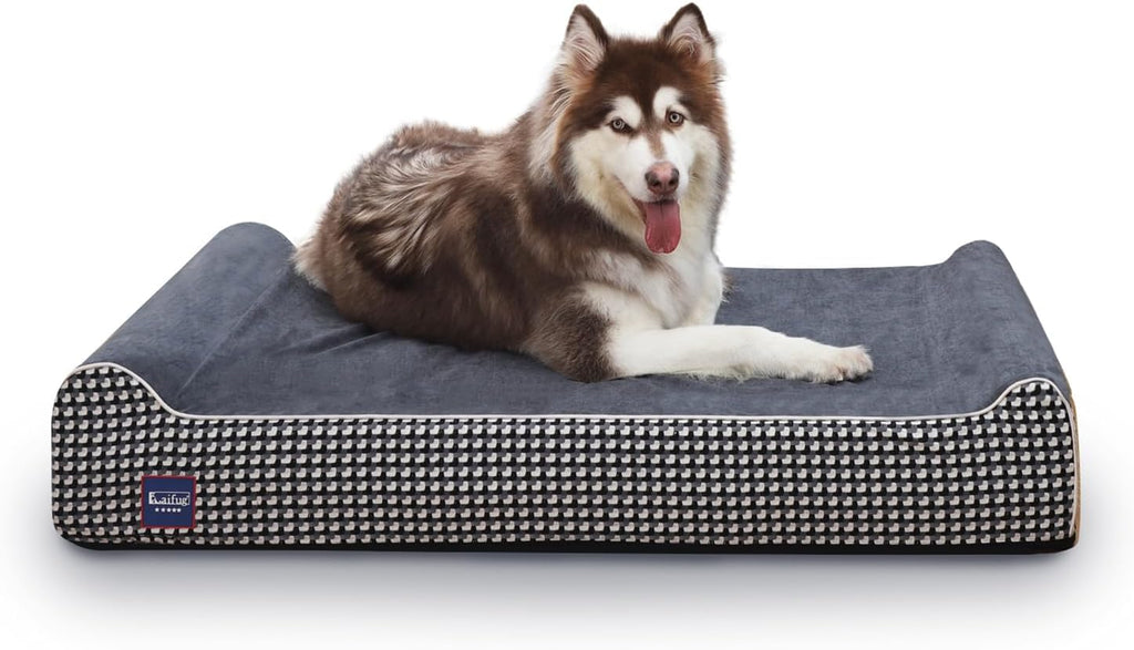 Laifug Orthopedic Dog Bed, Black and White Plaid50''x36''x10'', Memory Foam