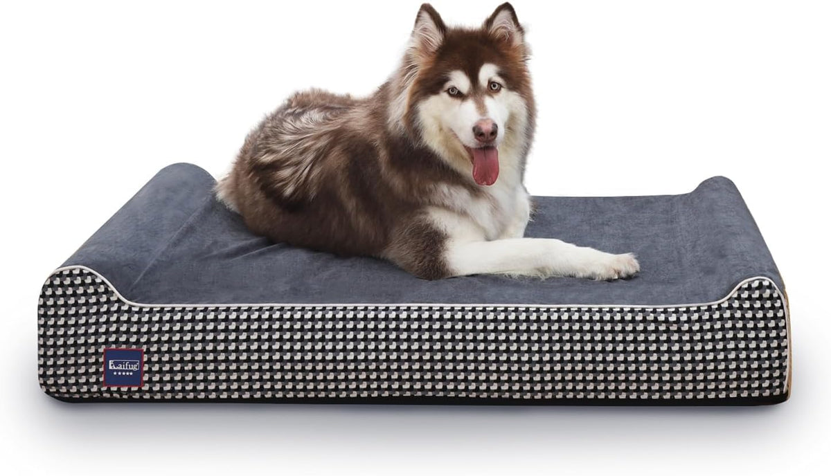 Laifug Orthopedic Dog Bed, Black and White Plaid50''x36''x10'', Memory Foam