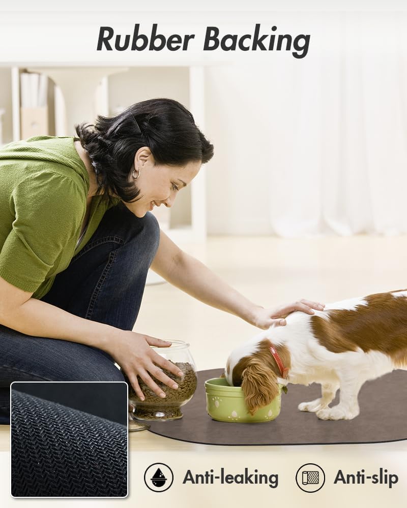 MontVoo Absorbent Dog Food Mat-Dog Mat for Food and Water Bowl | Quick Dry Pet Dish Mat, No Stains & Easy Clean Cat Rug for Messy Drinkers Cat Accessories Pet Supplies, 16"x24", Brown