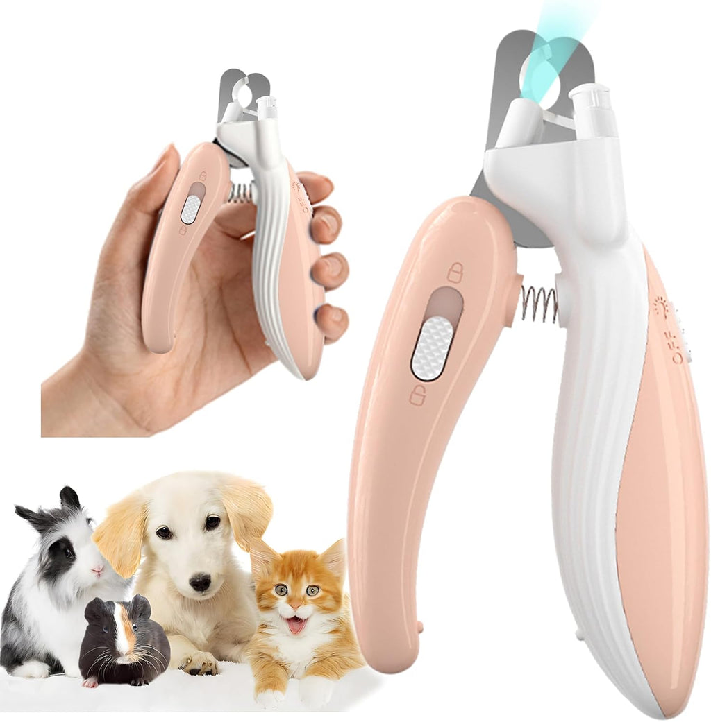 Cat Dog Pet Nail Clippers with Light, Llluminates Cat Dog Nails or Bloodline,Safety Pet Nail Clipper for Dogs, Cats, Rabbits Sharp No Nail Splitting (Pink)