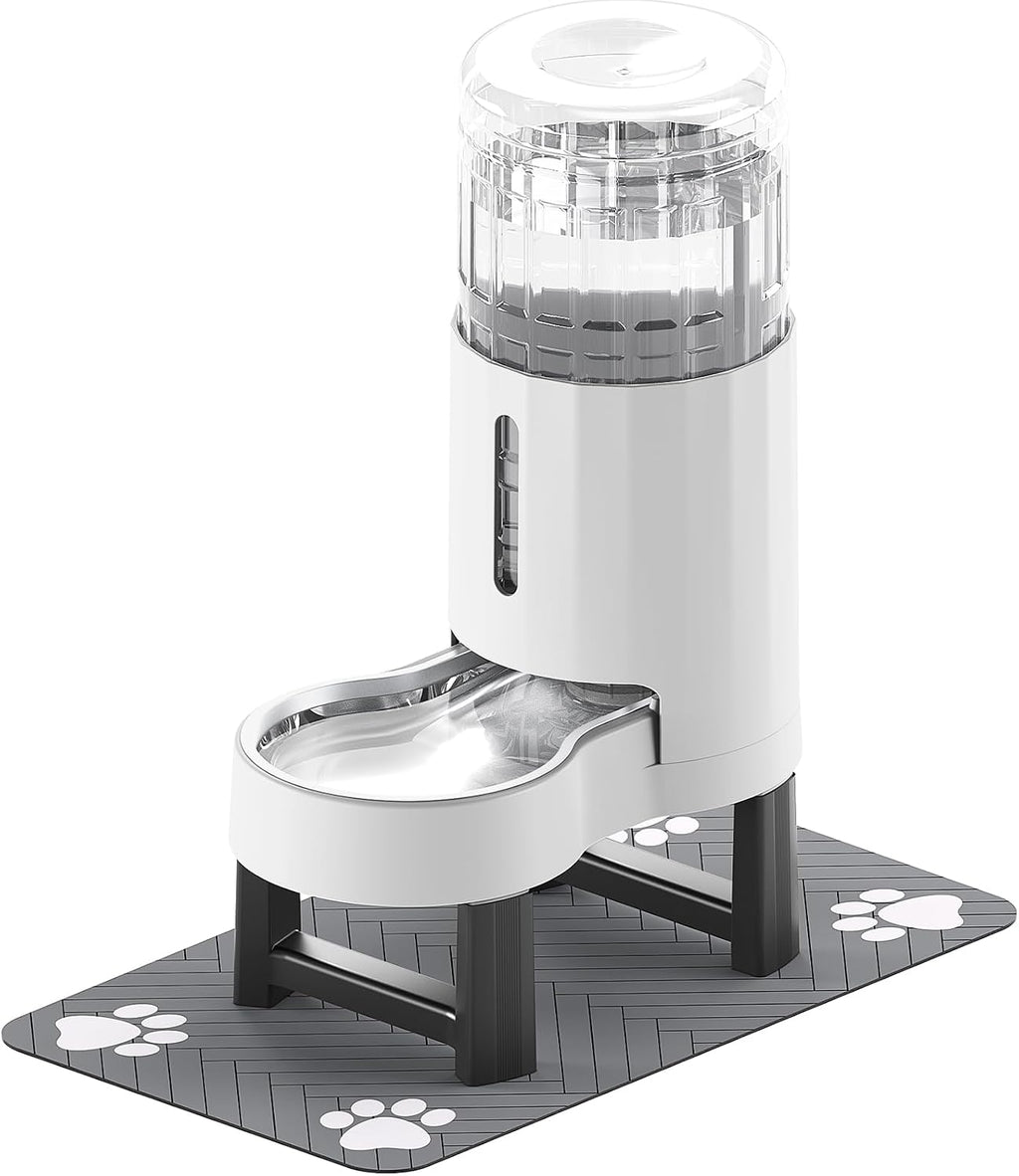 CZPET Gravity Dog Water Bowl Dispenser, Wider Mouth (8L+Stand+Mat, White)