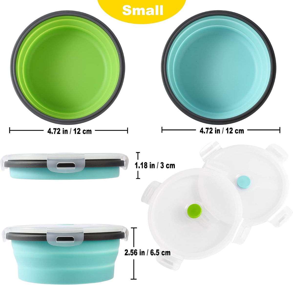 Collapsible Dog Bowls with Lids, 2 Pack Travel Dog Bowls for Small Size Dogs, Silicone Portable Dog Food Bowls Water Cup Cat Bowls Dish for Camping Traveling Walking, 12 oz 350ml 