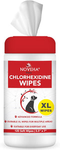 NOVEHA 120PCs XL Formulated Pet Wipes for Dogs & Cats - Safe for Facial & Finger Folds, Underarms, Groin, Hot Spots, Redness & Skin Relief, On-the-Go Size 5.5" x 7"