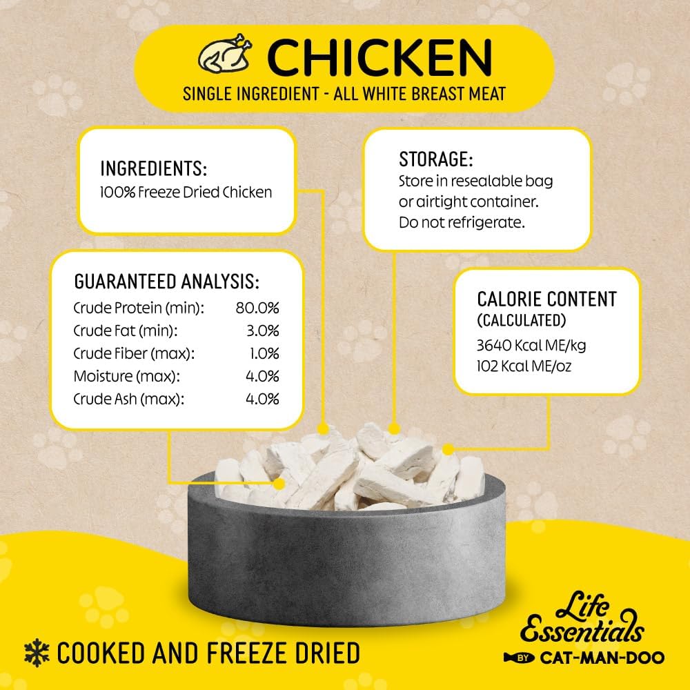 Life Essentials by Cat-Man-Doo | Freeze Dried Chicken Treats | 16oz Bag