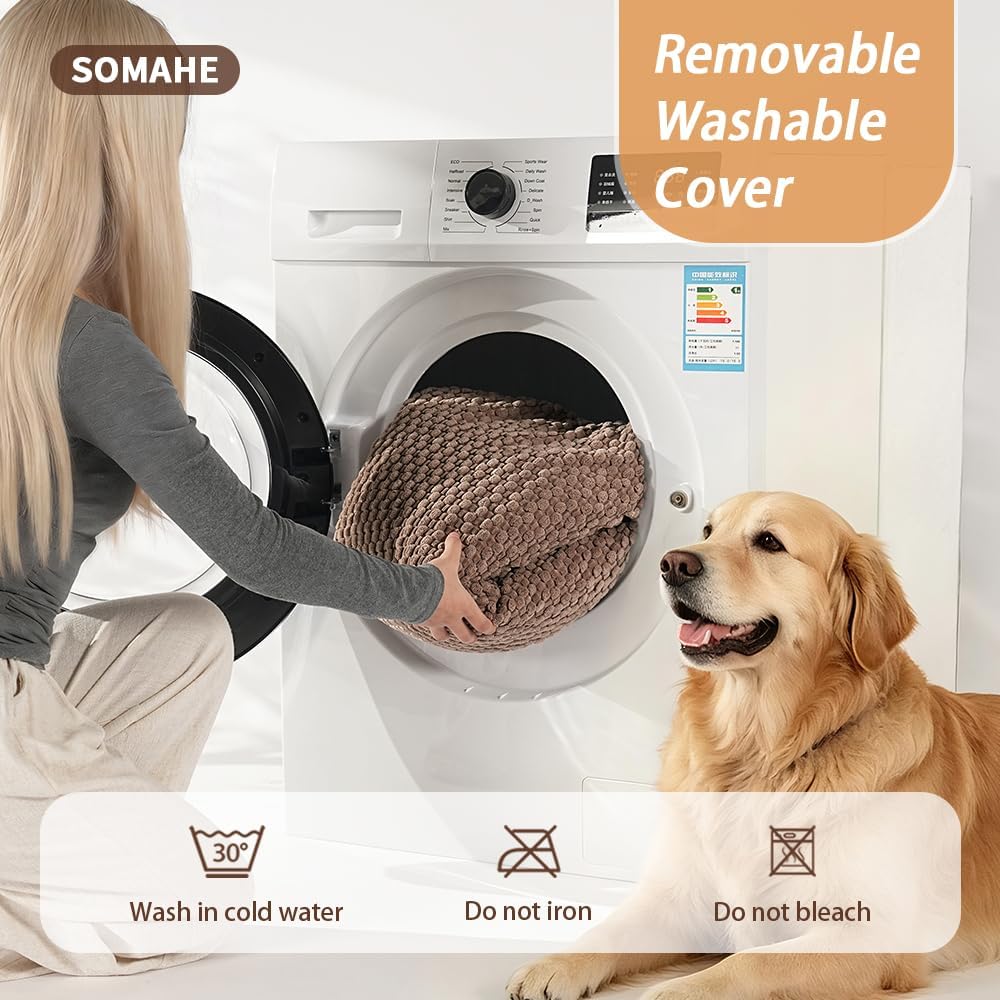 SOMAHE Calming Oval Bolster Dog Bed, Washable Cover, Large 35x28x8 Coffee