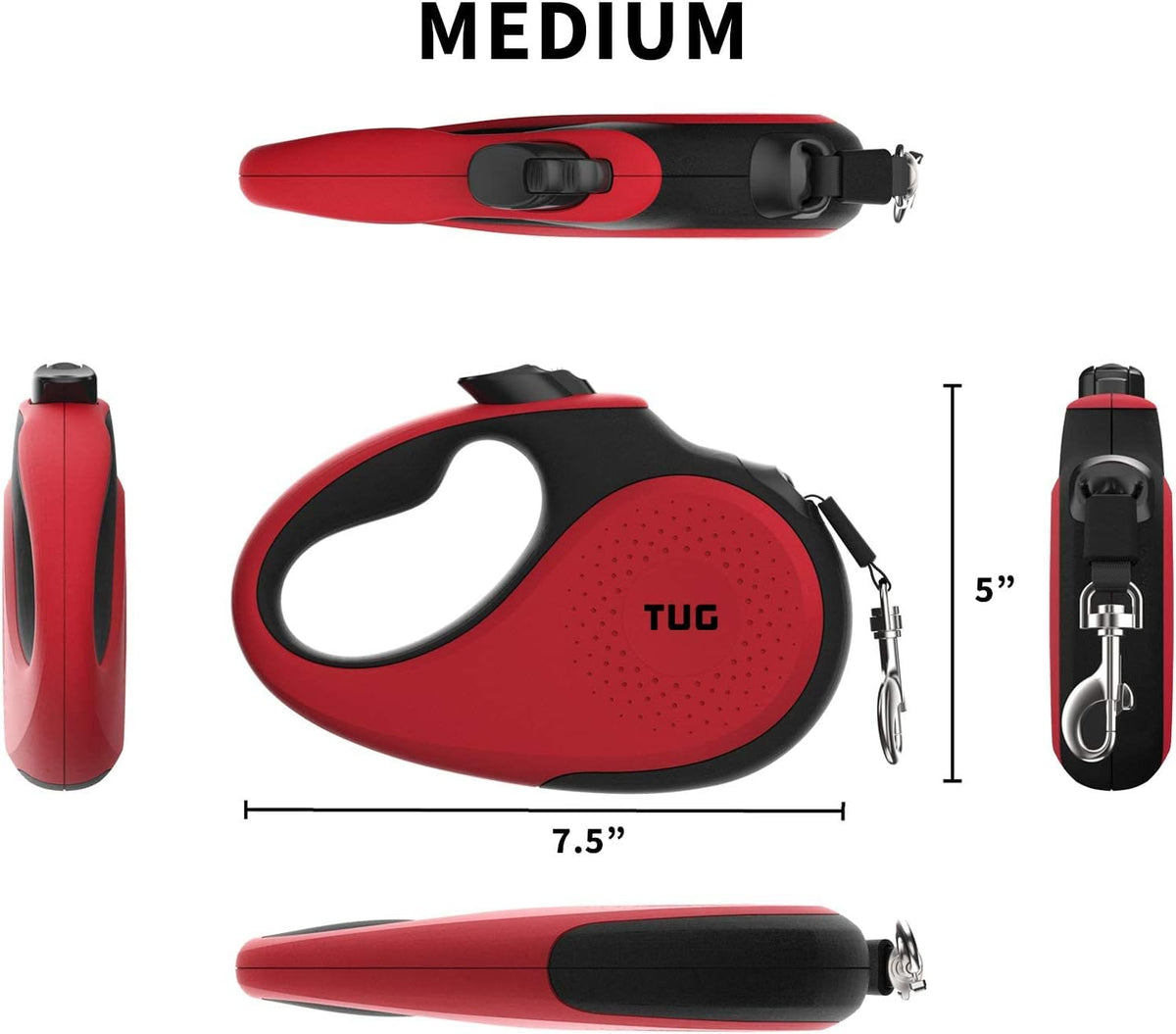 TUG 360° Tangle-Free Retractable Dog Leash with Waste Bag Dispenser (Medium, Red)