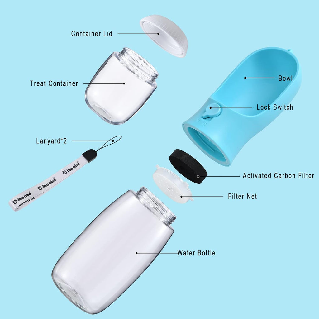 Cibaabo Dog Water Bottle Portable with Food Container & Filter for Travel | Feeding & Hydration | Travel Water Bowl | Portable Pet Dispenser | Dog Gifts | Puppy Essentials | for Hiking Camping Beach