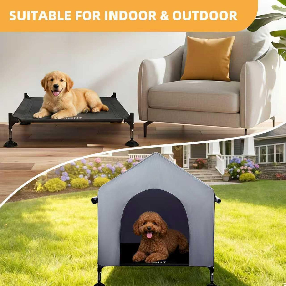 Dog House, 36” Large Dog House Outdoor Indoor Elevated Dog Cot Bed