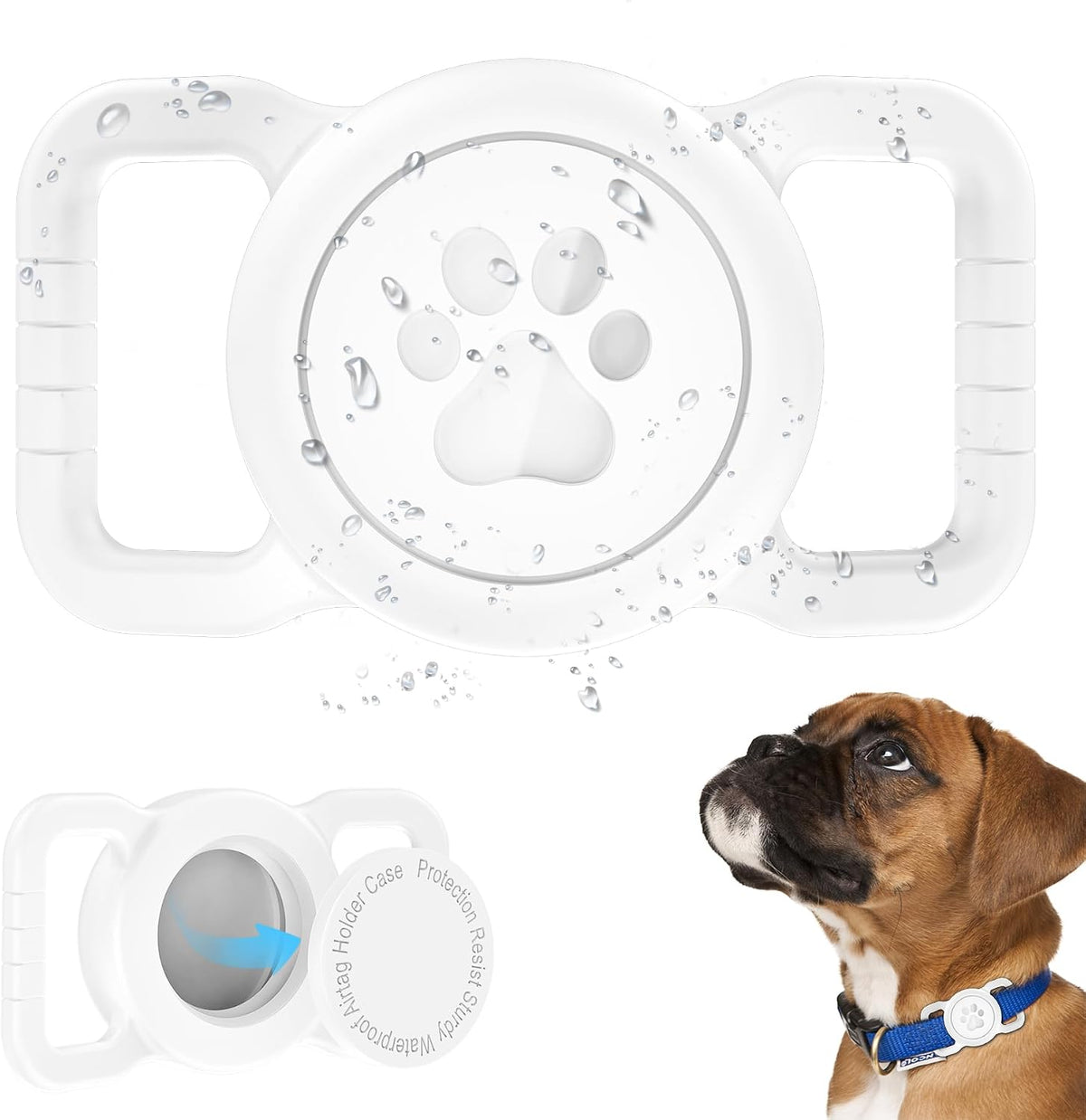 SANKALA Waterproof Airtag Holder for Dog Collar, White
