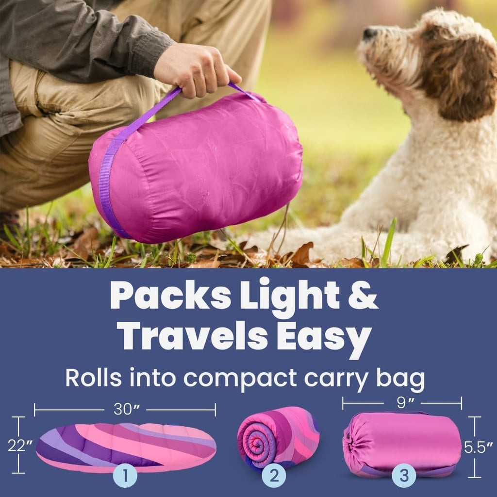 Travel Dog Bed, 30x22in, Foldable & Packable with Carry Bag, Pink