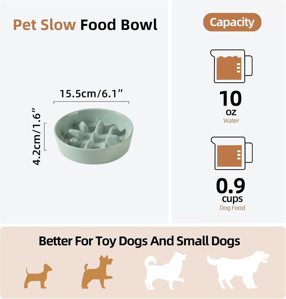 Havniva Ceramic Slow Feeder Dog Bowls, 6.1 in Slow Feeder for Small Breed