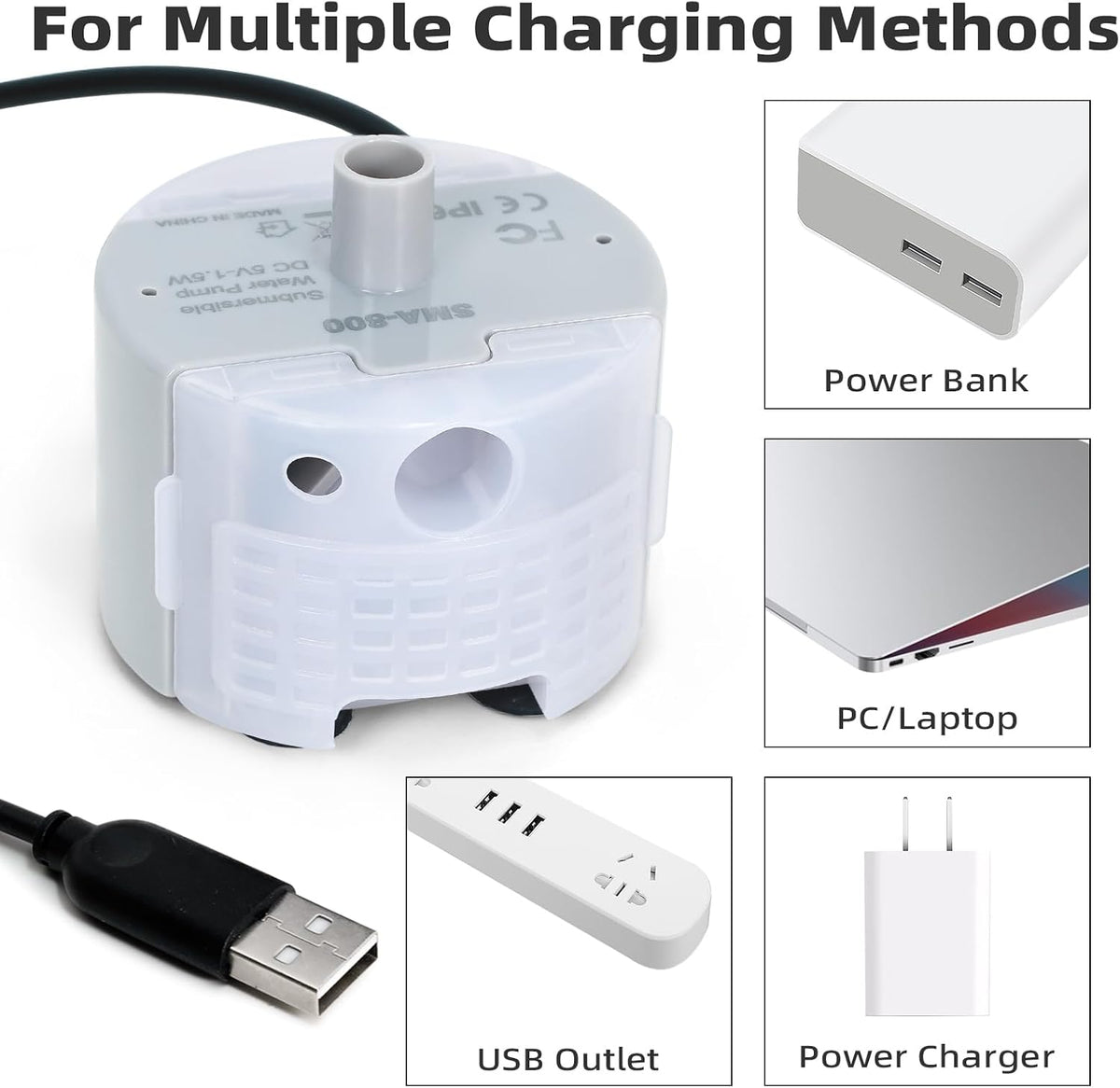 Ultra-Quiet Replacement Pump for Stainless Steel Cat Water Fountains - SMA-800 Motor - Safe and Easy to Clean with Low Voltage DC 5V and USB Cable (Pump) (Bottom Pump+Sponge)