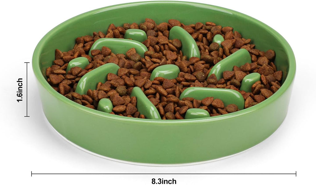 Ceramic Slow Feeder Dog Bowl, 2 Cups Maze Puzzle Dish to Slow Down Eating