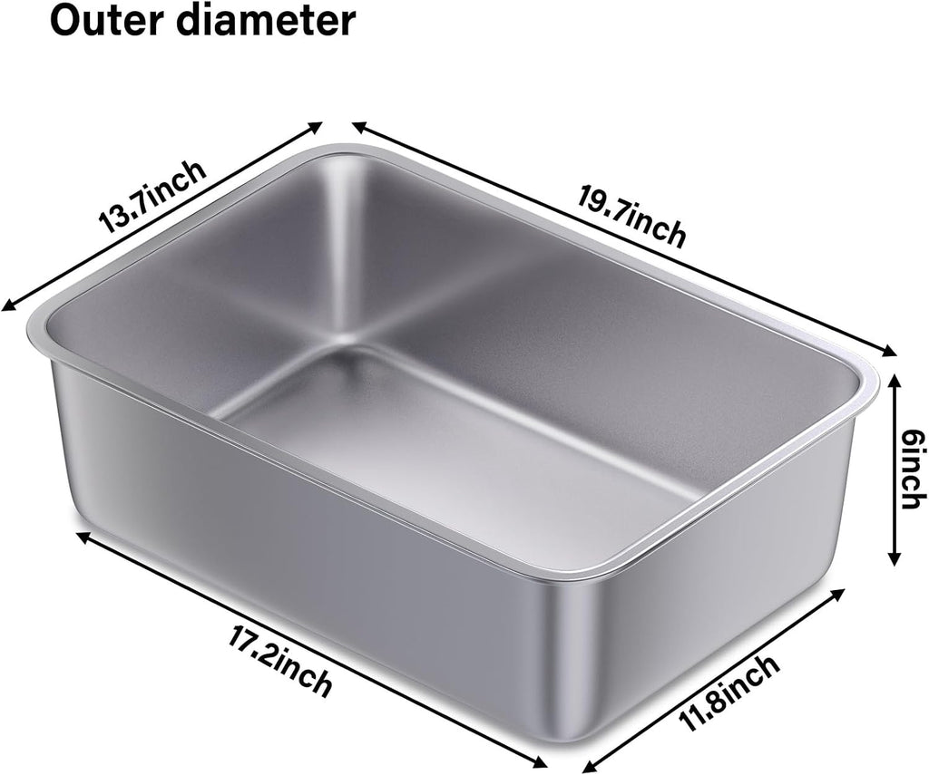 Stainless Steel Litter Box, Large Metal Litter Box for Kitty/Cat | 19.7"x13.7"x6" Easy to Clean, Non Stick Litterbox No Smell for Adult Cats