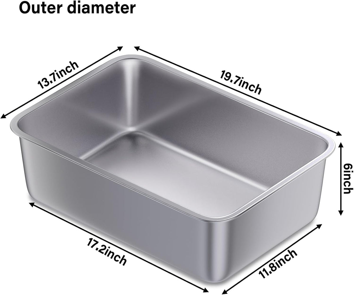 Stainless Steel Litter Box, Large Metal Litter Box 2 Pack | 19.7"x13.7"x6" Cat Litter Box Easy to Clean, Non Stick Litterbox No Smell for Adult Cats