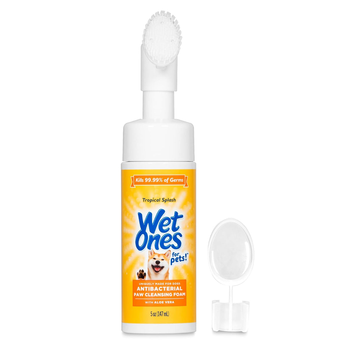 Wet Ones for Pets Antibacterial Dog Paw Cleaner with Built-In Brush, Foaming No-Rinse Formula for Cleaning Dirty Paws After Walks, Gentle Everyday Paw Wash for Dogs, 5 Oz - 2 Pack