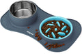 Slow Feeder Dog Bowls 3 in 1 Stainless Steel Food Water Bowl to Slow Eating | Durable, Non-spill & Non-skid with Silicone Mat Design, Slow Down Eating, Suitable for Small Medium Large Dogs and Cats
