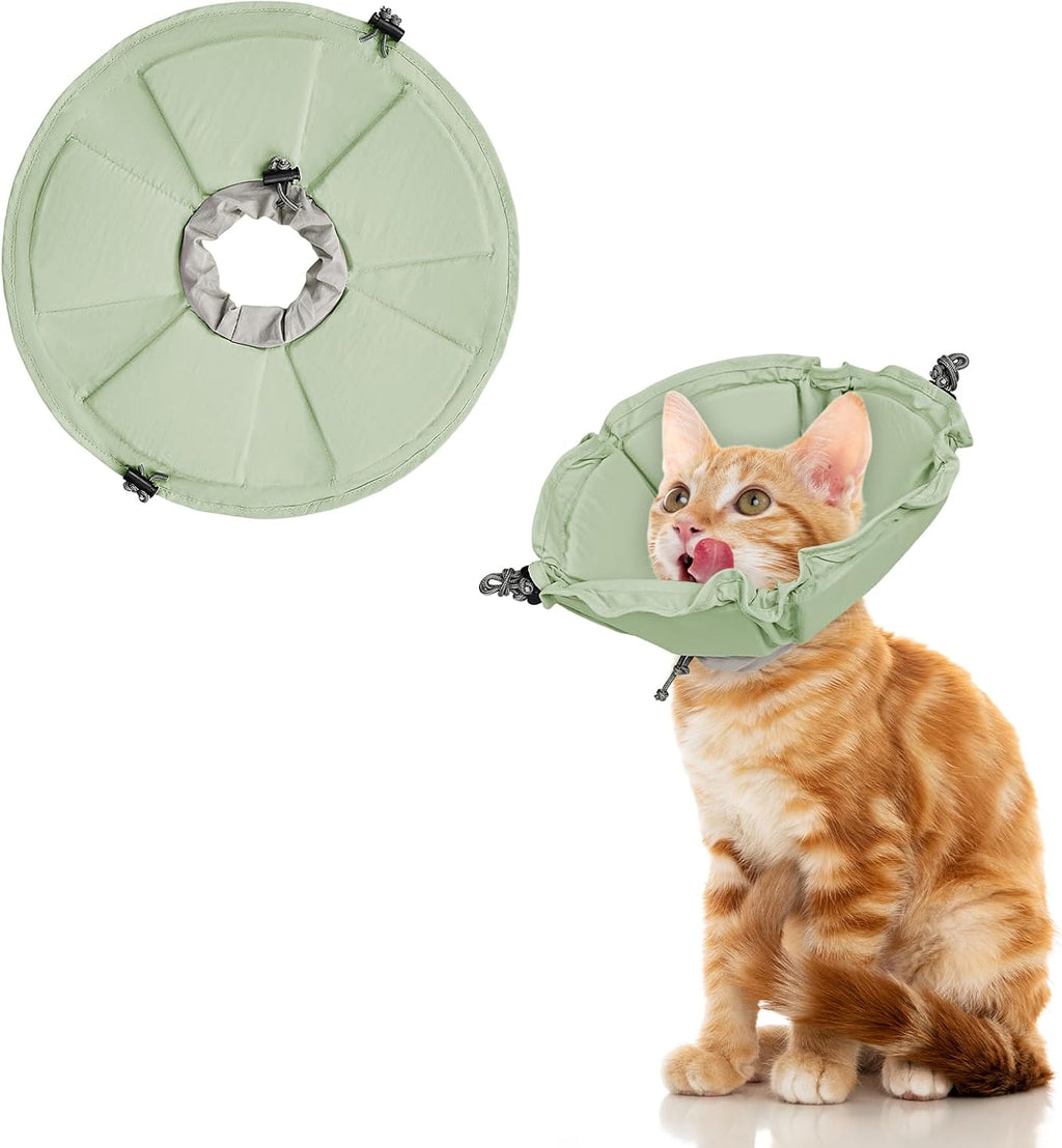 Cat Cone Collar Soft, Adjustable Elizabethan Collar for Cats to Stop Licking, Comfortable Lightweight Kitten Cone for Wound Healing and Surgery Recovery,Green,M