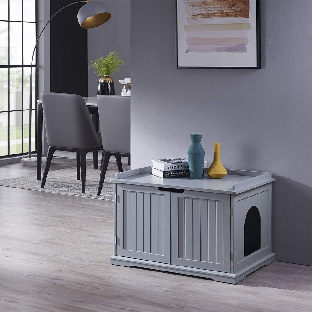 unipaws Cat Litter Box Enclosure Furniture, Hidden Litter Box Cover